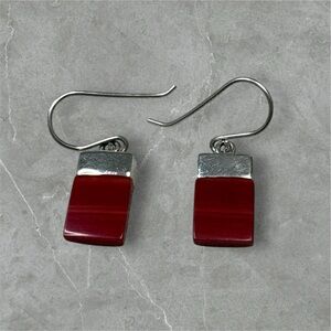 Platinum over 925,Silver Carnelian Dangle Earrings